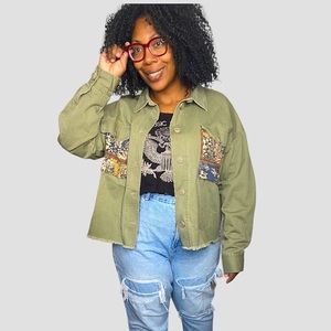 By Together Jacket Mixed Material Cropped Shacket Boho Boxy Oversize